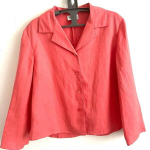 Talbots open back linen coral orange linen shacket blazer 16